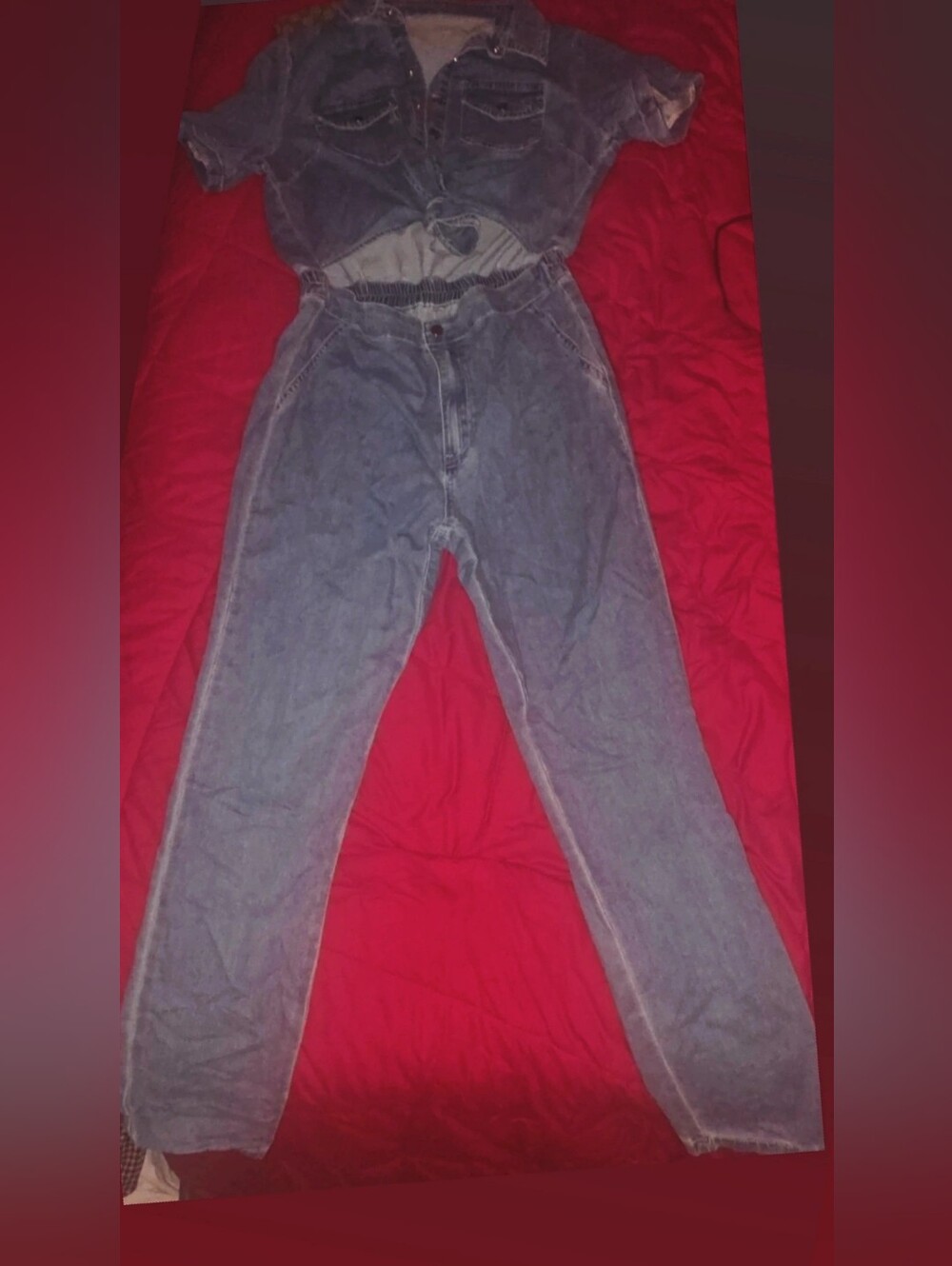 High-Waist One -Piece Denim Set - Blue